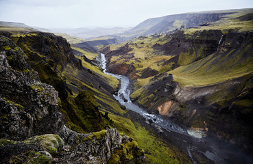 Fototapeta na wymiar Valley and river. Beautiful landscape. Iceland