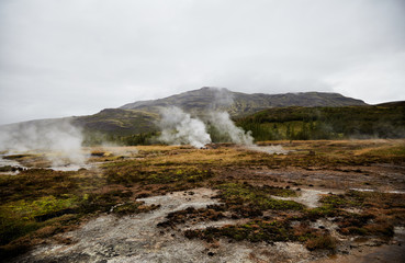 View of the valley of geysers in Iceland