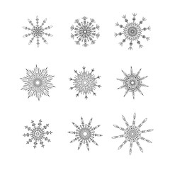 Set of decorative snowflakes. Vector illustration.