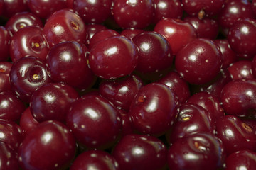Full Frame Shot Of Red Cherries. Cherries background. Cherry with drops. Food background.