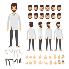 Arab man character set. Full length. Different view, emotion, gesture.
