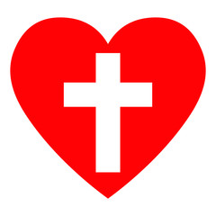 Obraz premium Christian cross in red heart, vector illustration