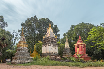 big and awesome stupas in a buddhist temple in cambodia