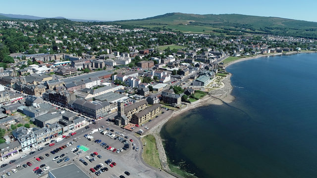 Aerial image over the town of Helensburgh on the banks of the River Clyde.