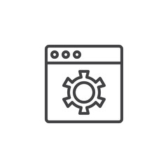 Browser settings outline icon. linear style sign for mobile concept and web design. Website with setting cogwheel simple line vector icon. Symbol, logo illustration. Pixel perfect vector graphics
