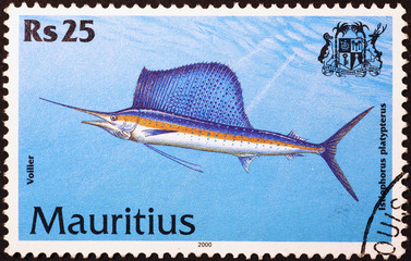 Sailfish on postage stamp of Mauritius