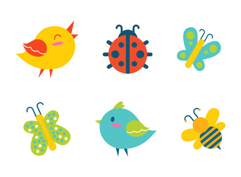 Creatures Collection Birds Vector Illustration