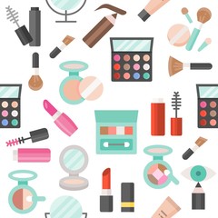 Seamless pattern cosmetic and make up flat design