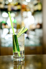 non-alcoholic cocktail with fresh cucumber and basil