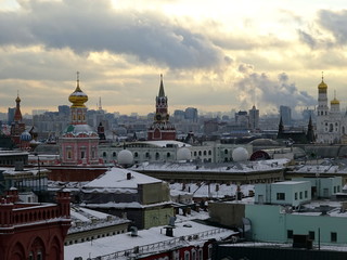 Fototapeta premium Moscow, Russia. Thunderous sky over the roofs of Moscow