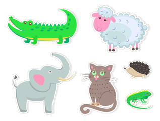 Cartoon Animals Stickers Isolated Illustrations