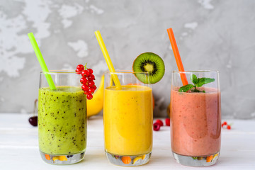 smoothies of fresh fruit in a glass, healthy food © smspsy