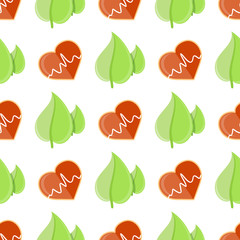 Seamless Pattern with Heart and Cardiogram Sign