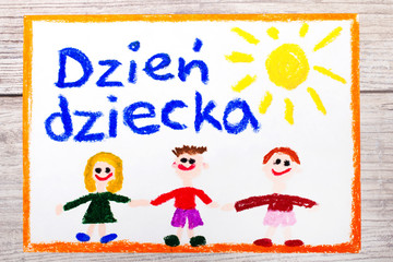 Kolorowy dziecięcy  rysunek wykonany z okazji Dnia Dziecka,  - obrazy, fototapety, plakaty