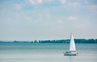 white Yacht on Zemplinska Sirava, Slovakia. beautiful vacation in summer
