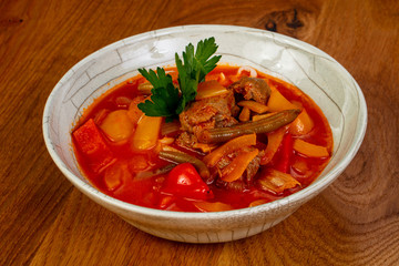 Traditional lagman soup