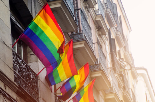 lgtb flags in the streets of Madrid