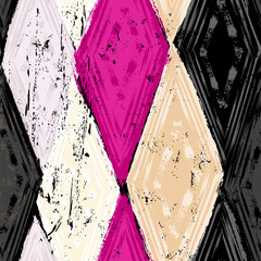 seamless geometric pattern background, retro/vintage style, with rhombus, stripes, strokes and splashes