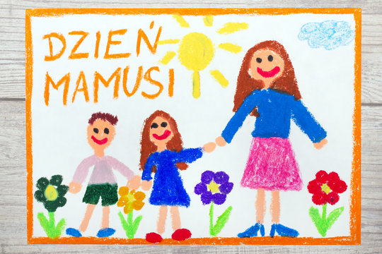 Kolorowy ręczny rysunek przedstawiający laurkę na Dzień Matki 
