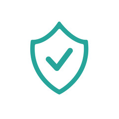 Blue shield with tick sign. Vector flat icon isolated on white. security sign.