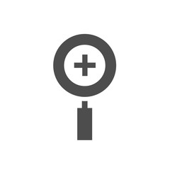 Black magnifier with plus sign isolated on white. Magnifying glass icon. Zoom button for web pages.
