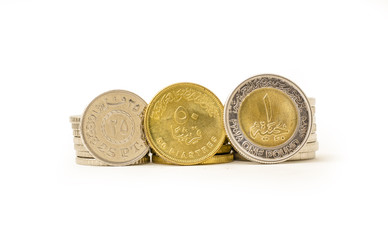 Coins Isolated on White Background, Egyptian Pounds