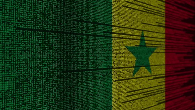 Program code and flag of Senegal. Senegalese digital technology or programming related loopable animation