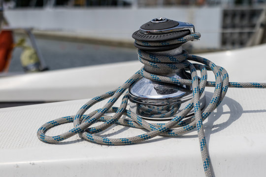Rigging of deep-sea sailboats. Sailing accessories on a yacht.
