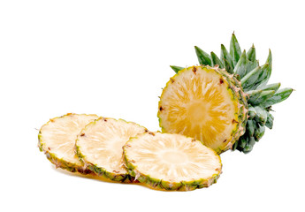 Pineapple is a fruit with high vitamins and sweet taste on a white background.