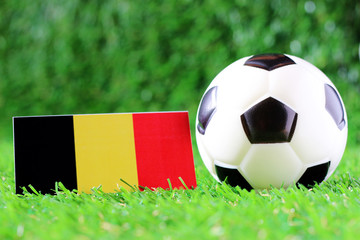 ball and Belgium flag on Green grass Concept champion football 2018