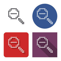 Dotted icon of decrease magnifying glass in four variants. With short and long shadow