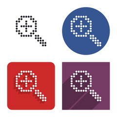 Dotted icon of  increase magnifying glass  in four variants. With short and long shadow