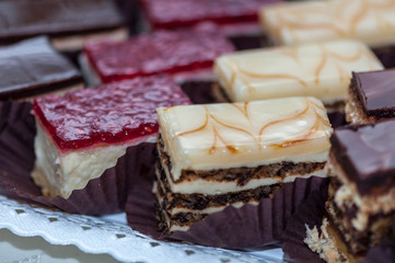 Close-up of cokies arrangedin rows. Homemade sweets.