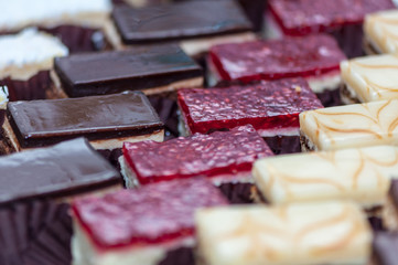 Close-up of cokies arrangedin rows. Homemade sweets.