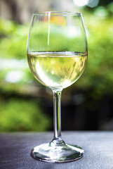 glass of organic white chardonnay wine in france