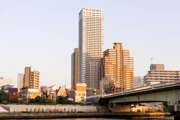 Fototapeta na wymiar Cityscape sumida river viewpoint in tokyo