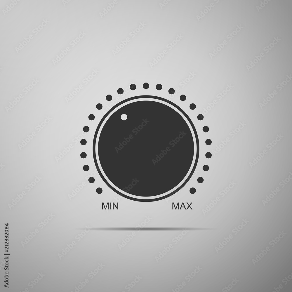 Poster dial knob level technology settings icon isolated on grey background. volume button, sound control, 