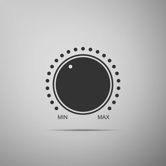 Dial knob level technology settings icon isolated on grey background. Volume button, sound control, music knob with number scale, analog regulator. Flat design. Vector Illustration
