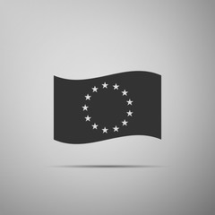 Flag of European Union icon isolated on grey background. EU circle symbol. Waving EU flag. Flat design. Vector Illustration