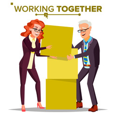 Working Together Concept Vector. Businessman And Business Woman. Teamwork. Successful Collective. Business People. Isolated Cartoon Illustration