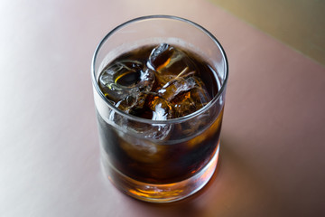 Black russian cocktail with kahlua and vodka in glass