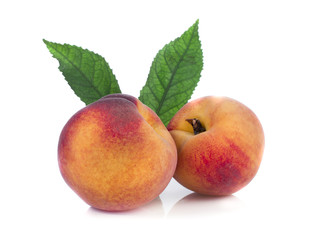 peach with leaf isolated on white