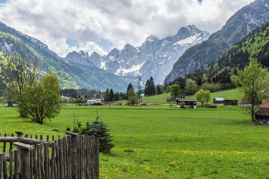 VALBRUNA, ITALY, MAY 01, 2018 Alpine valleys dream. Valbruna and the Julian Alps Friuli