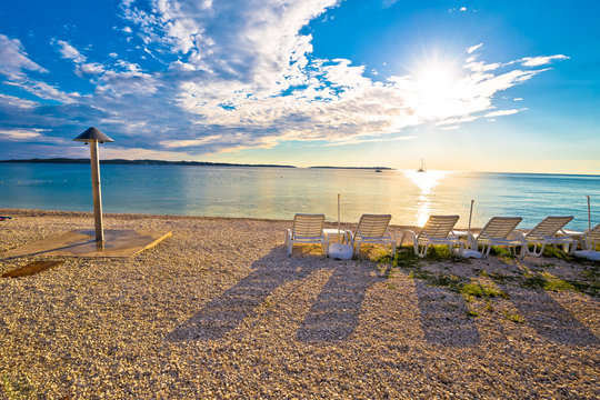 Idyllic beach near Brijuni national park sunset view