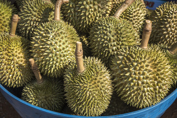 Group of durian in the market.