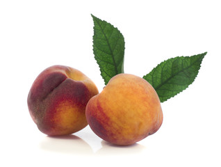 peach with leaf isolated on white