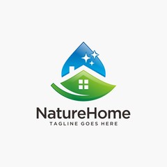 house cleaning, with leaf and water logo design