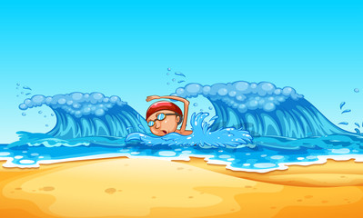 Man swimming at the beach