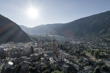 City of Tirano, panoramic view. Valtellina