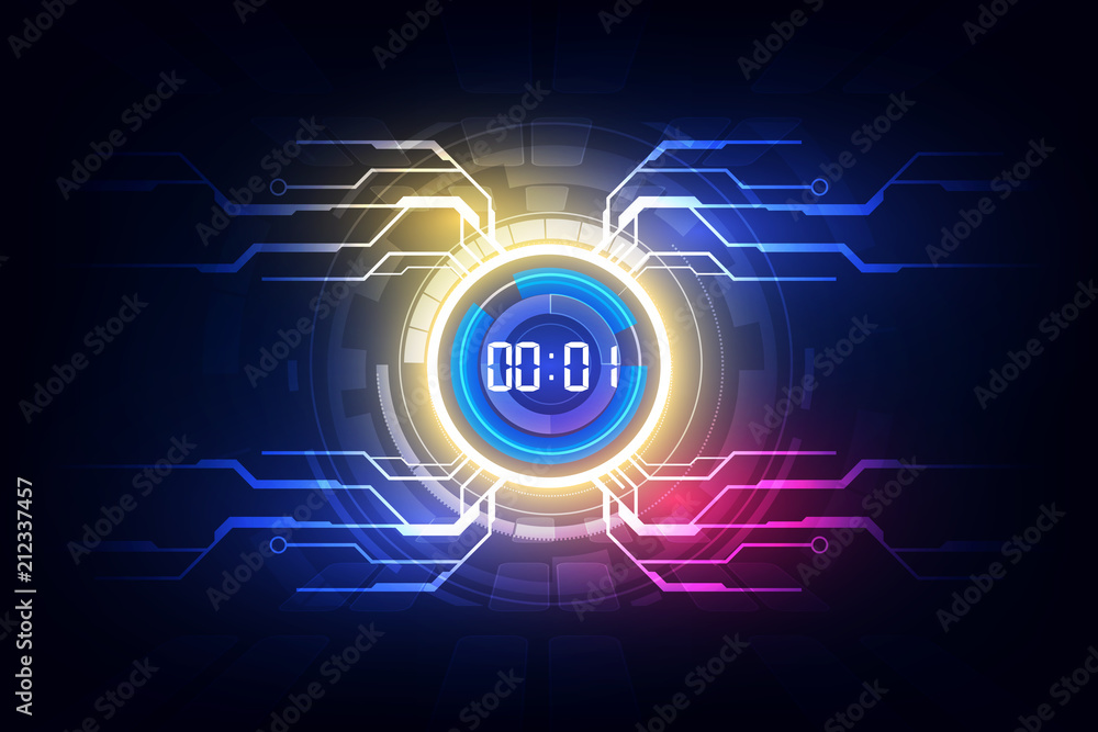 Poster abstract futuristic technology background with digital number timer concept and countdown, vector tr